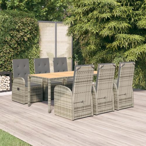 7 részes szürke polyrattan kerti étkezőgarnitúra párnával