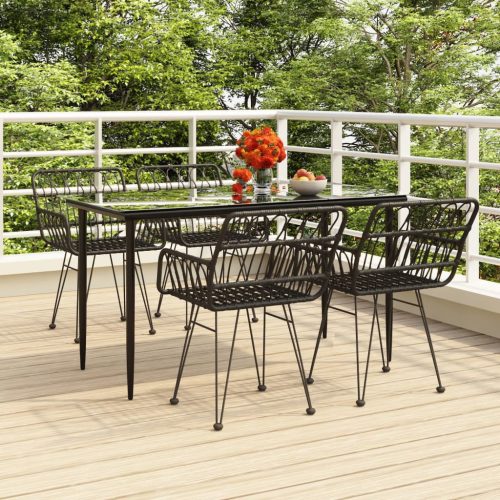 5 részes fekete polyrattan kerti étkezőgarnitúra