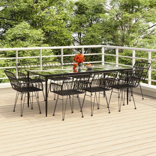 9 részes fekete polyrattan kerti étkezőgarnitúra