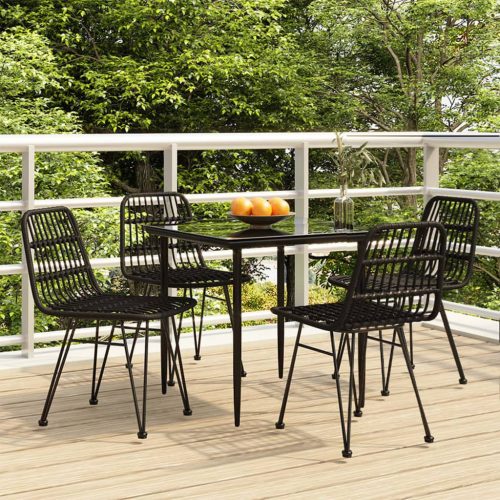 5 részes fekete polyrattan kerti étkezőgarnitúra
