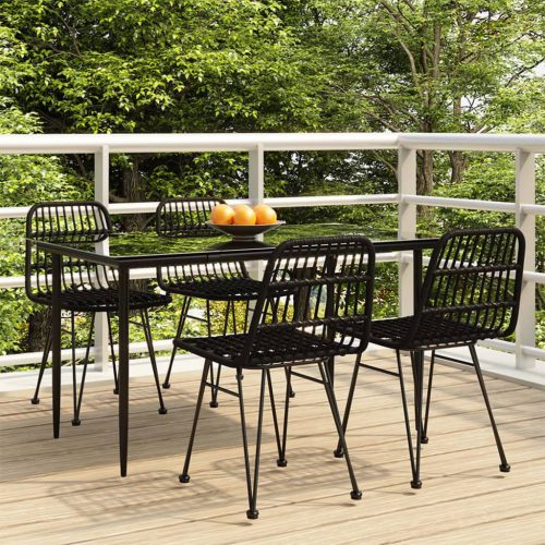 5 részes fekete polyrattan kerti étkezőgarnitúra