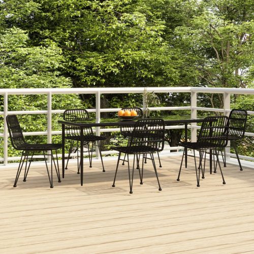 7 részes fekete polyrattan kerti étkezőgarnitúra