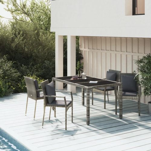 5 részes szürke polyrattan kerti étkezőgarnitúra párnával