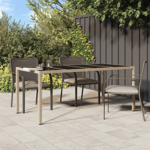 Bézs szürke polyrattan és edzett üveg kerti asztal 190x90x75 cm
