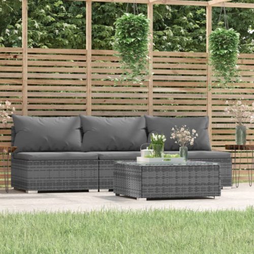 4 részes szürke polyrattan kerti ülőgarnitúra párnákkal