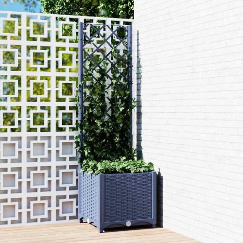 Sötétszürke PP rácsos kerti ültetőláda 40x40x136 cm