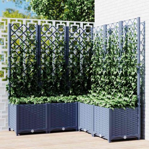 Sötétszürke PP rácsos kerti ültetőláda 120 x 120 x 136 cm