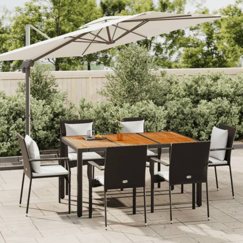 7 részes fekete polyrattan kerti étkezőgarnitúra párnával