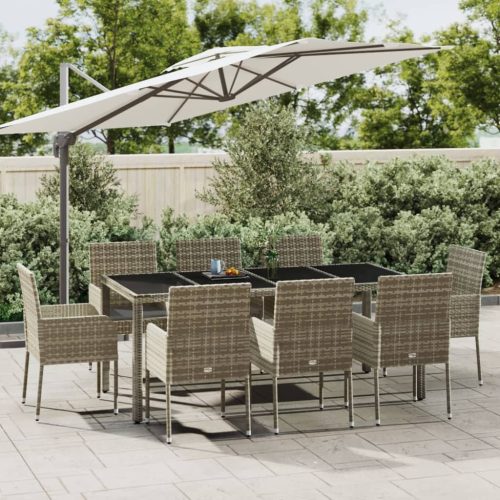 9 részes szürke polyrattan kerti étkezőgarnitúra párnával