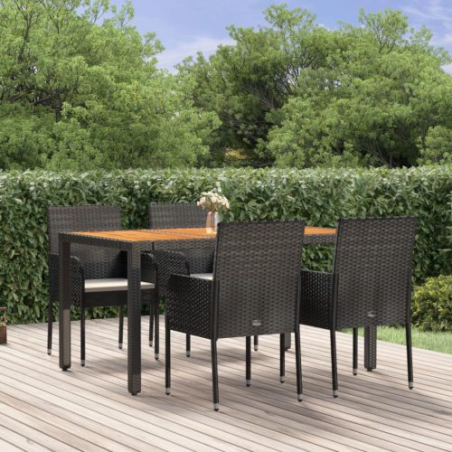 5 részes fekete polyrattan kerti étkezőgarnitúra párnákkal
