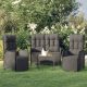 3 részes fekete polyrattan kerti étkezőgarnitúra párnákkal
