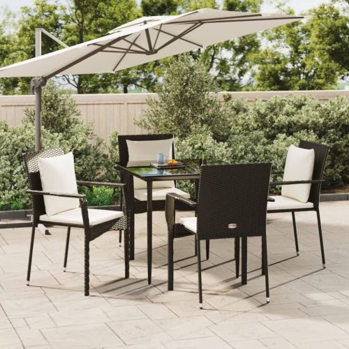 5 részes fekete polyrattan kerti étkezőgarnitúra párnákkal