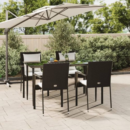 5 részes fekete polyrattan kerti étkezőgarnitúra párnákkal