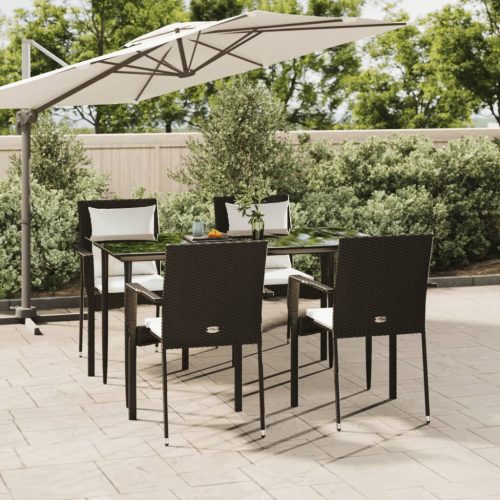 5 részes fekete polyrattan kerti étkezőgarnitúra párnákkal