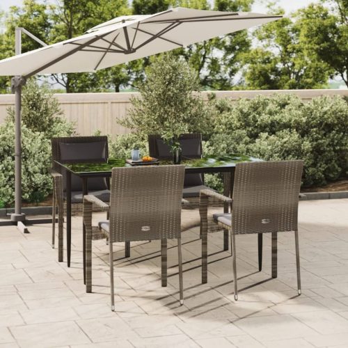 5 részes fekete és szürke polyrattan kerti étkezőszett párnával