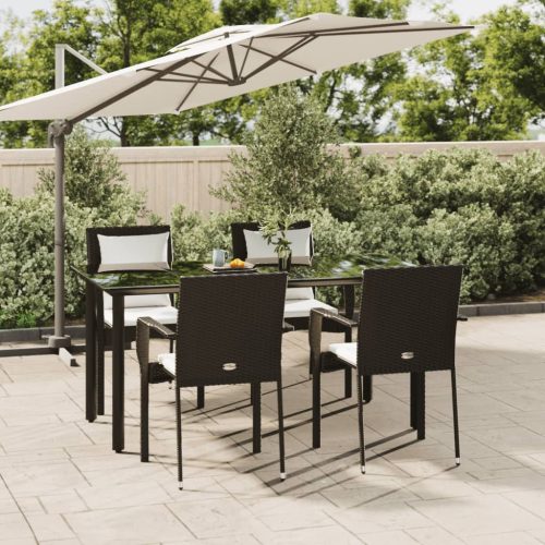 5 részes fekete polyrattan kerti étkezőgarnitúra párnákkal