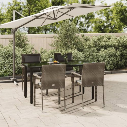 5 részes fekete és szürke polyrattan kerti étkezőszett párnával