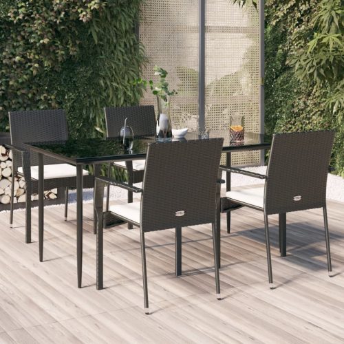 5 részes fekete polyrattan kerti étkezőgarnitúra párnákkal