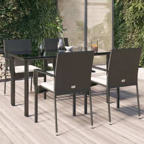 5 részes fekete polyrattan kerti étkezőgarnitúra párnákkal