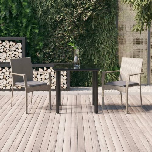3 részes fekete és szürke polyrattan kerti étkezőszett párnával