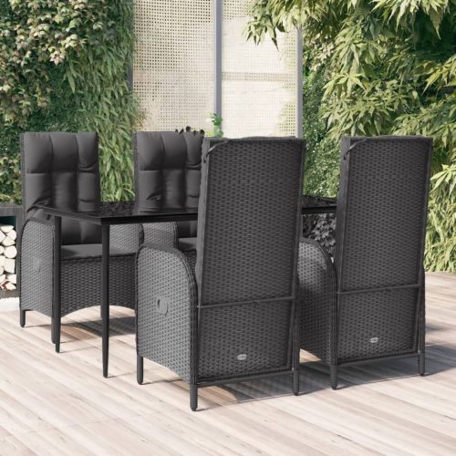 5 részes fekete polyrattan kerti étkezőgarnitúra párnákkal