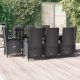 9 részes fekete polyrattan kerti étkezőgarnitúra párnákkal