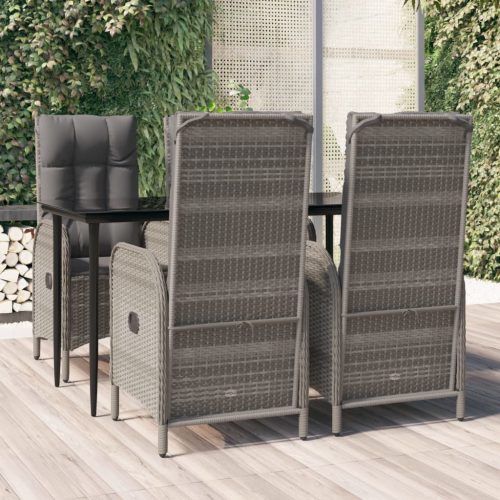 5 részes fekete és szürke polyrattan kerti étkezőszett párnával