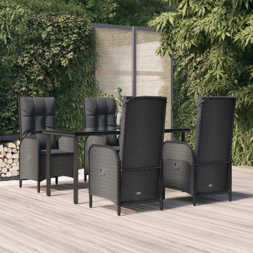5 részes fekete polyrattan kerti étkezőgarnitúra párnákkal