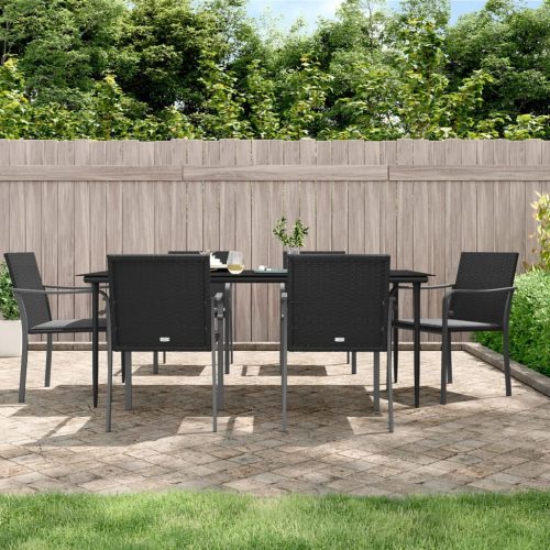 7 részes polyrattan és acél kerti étkezőgarnitúra párnával