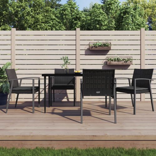 5-részes polyrattan és acél kerti étkezőgarnitúra párnával