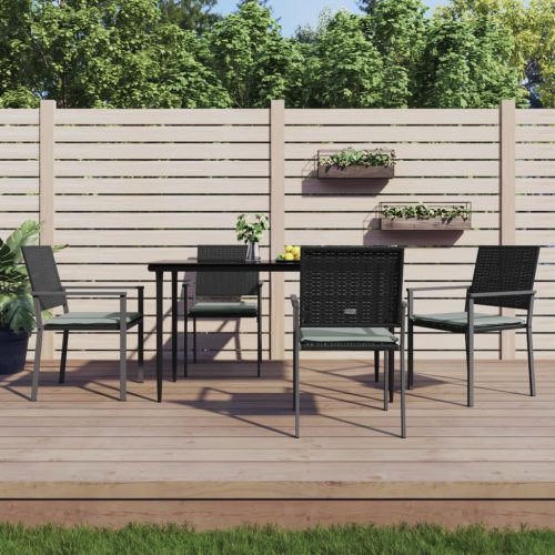 5-részes polyrattan és acél kerti étkezőgarnitúra párnával
