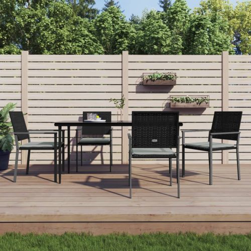 5 részes polyrattan és acél kerti étkezőgarnitúra párnával