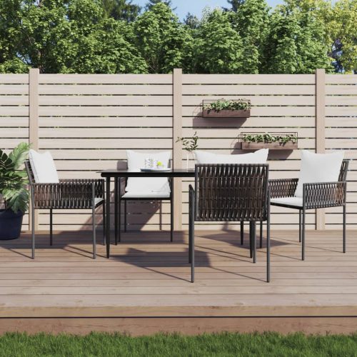 5-részes polyrattan és acél kerti étkezőgarnitúra párnával