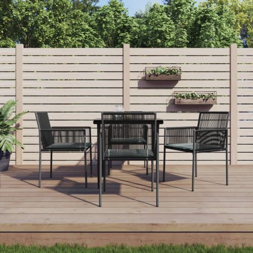 5 részes fekete polyrattan és acél kerti étkezőszett párnákkal