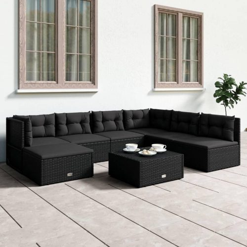 7 részes fekete polyrattan kerti ülőgarnitúra párnákkal
