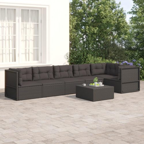 6 részes fekete polyrattan kerti ülőgarnitúra párnákkal