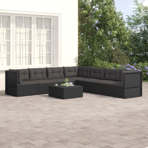 7 részes fekete polyrattan kerti ülőgarnitúra párnákkal