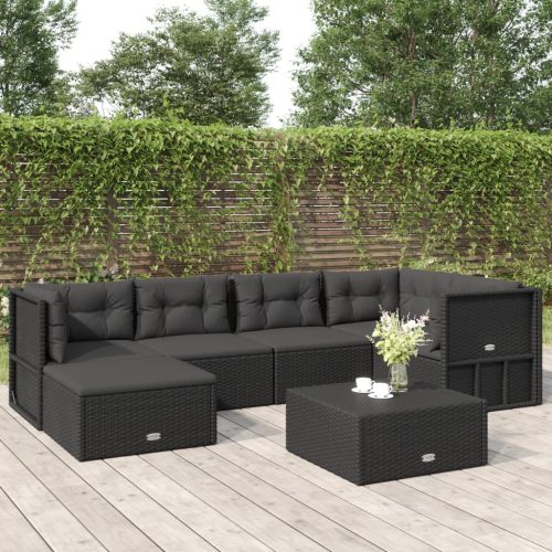 6 részes fekete polyrattan kerti ülőgarnitúra párnákkal