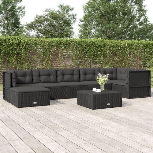 7 részes fekete polyrattan kerti ülőgarnitúra párnákkal