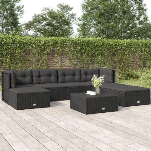 7 részes fekete polyrattan kerti ülőgarnitúra párnákkal