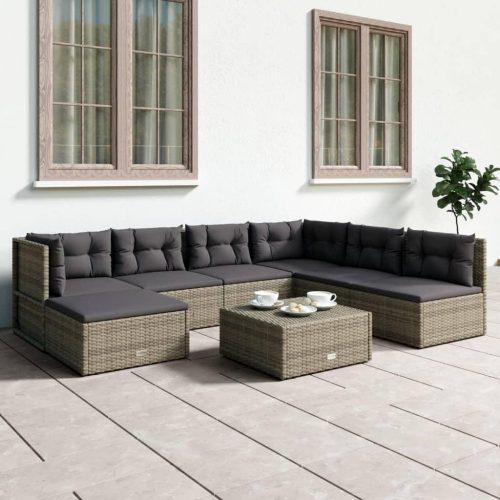 7 részes szürke polyrattan kerti ülőgarnitúra párnákkal