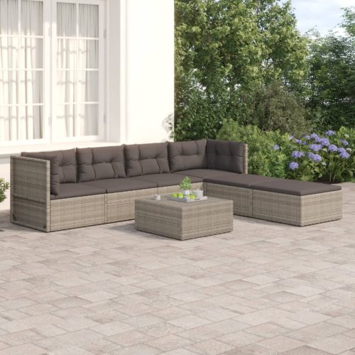 6 részes szürke polyrattan kerti ülőgarnitúra párnákkal