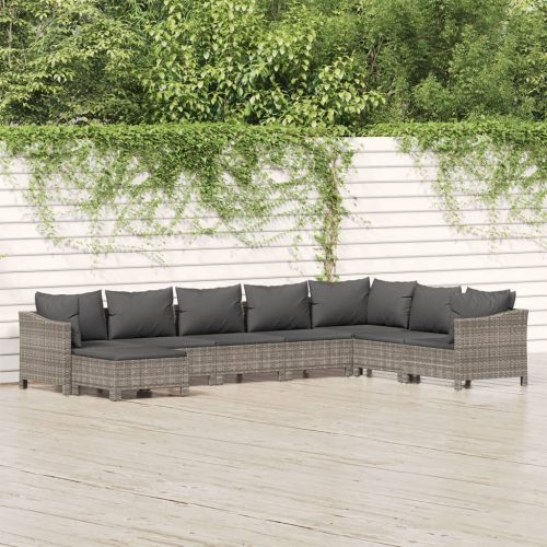 8 részes szürke polyrattan kerti ülőgarnitúra párnákkal