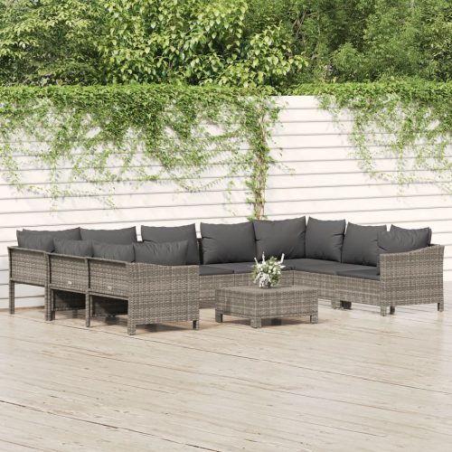 10 részes szürke polyrattan kerti ülőgarnitúra párnákkal