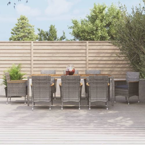 9 részes szürke polyrattan kerti étkezőgarnitúra párnával