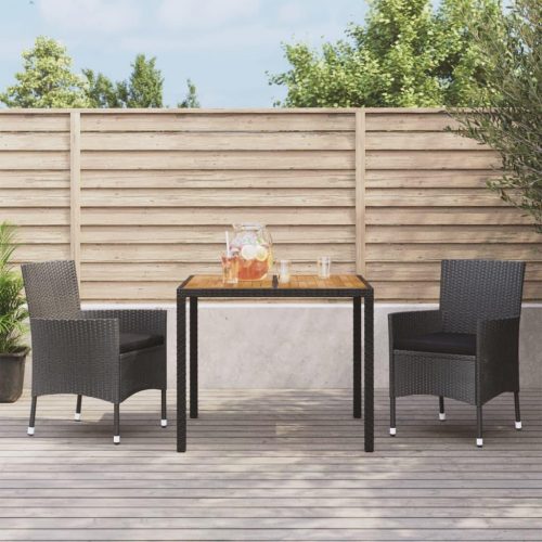 3 részes fekete polyrattan kerti étkezőgarnitúra párnákkal