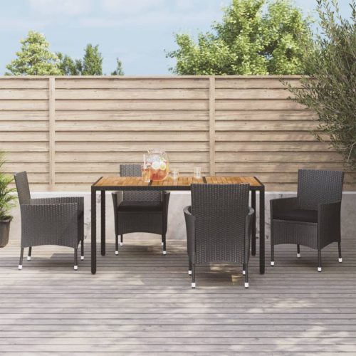 5 részes fekete polyrattan kerti étkezőgarnitúra párnákkal
