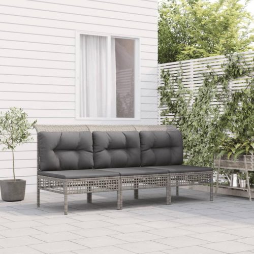 3 részes szürke polyrattan kerti ülőgarnitúra párnákkal