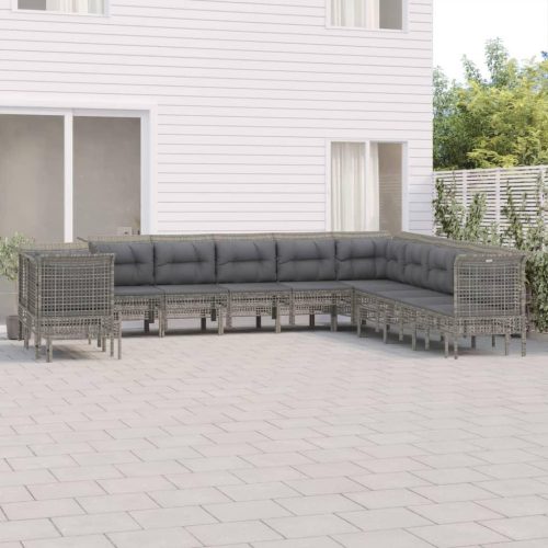 11 részes szürke polyrattan kerti ülőgarnitúra párnákkal