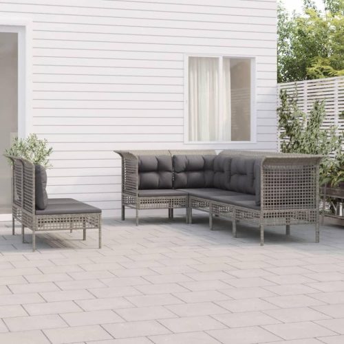7 részes szürke polyrattan kerti ülőgarnitúra párnákkal